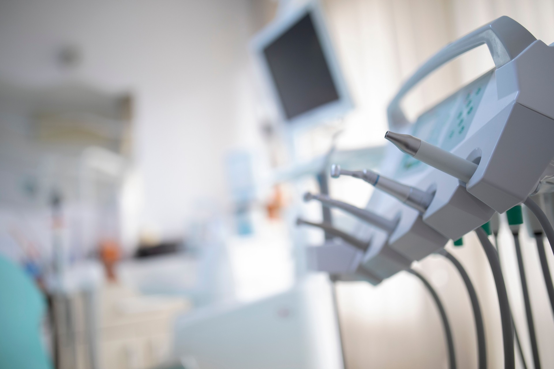 Dental chair and equipment. Patient reception room in a modern medical center.
