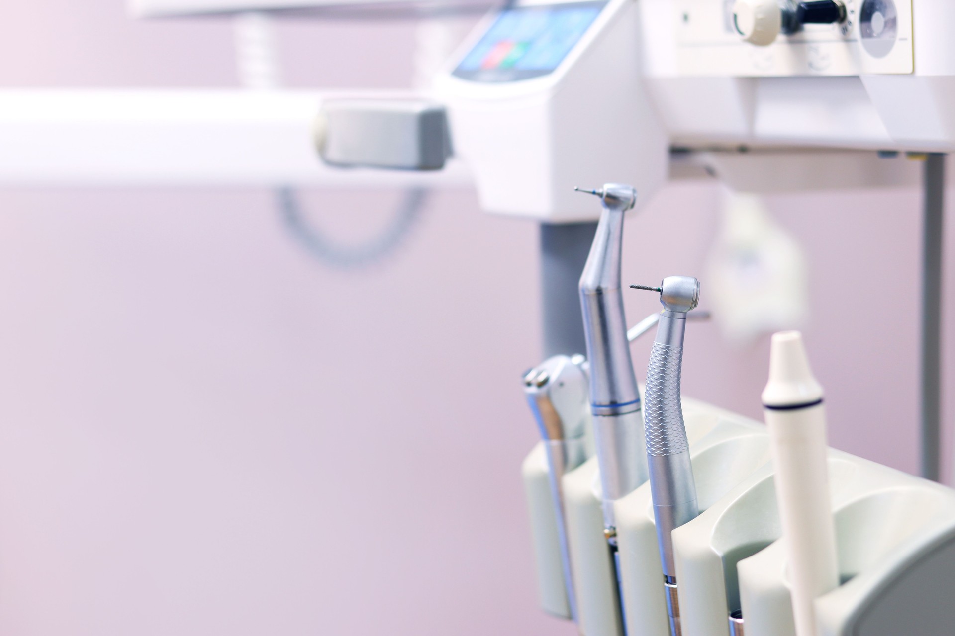 Dental turbine handpiece close-up. Dental LED high-speed handpiece, side view