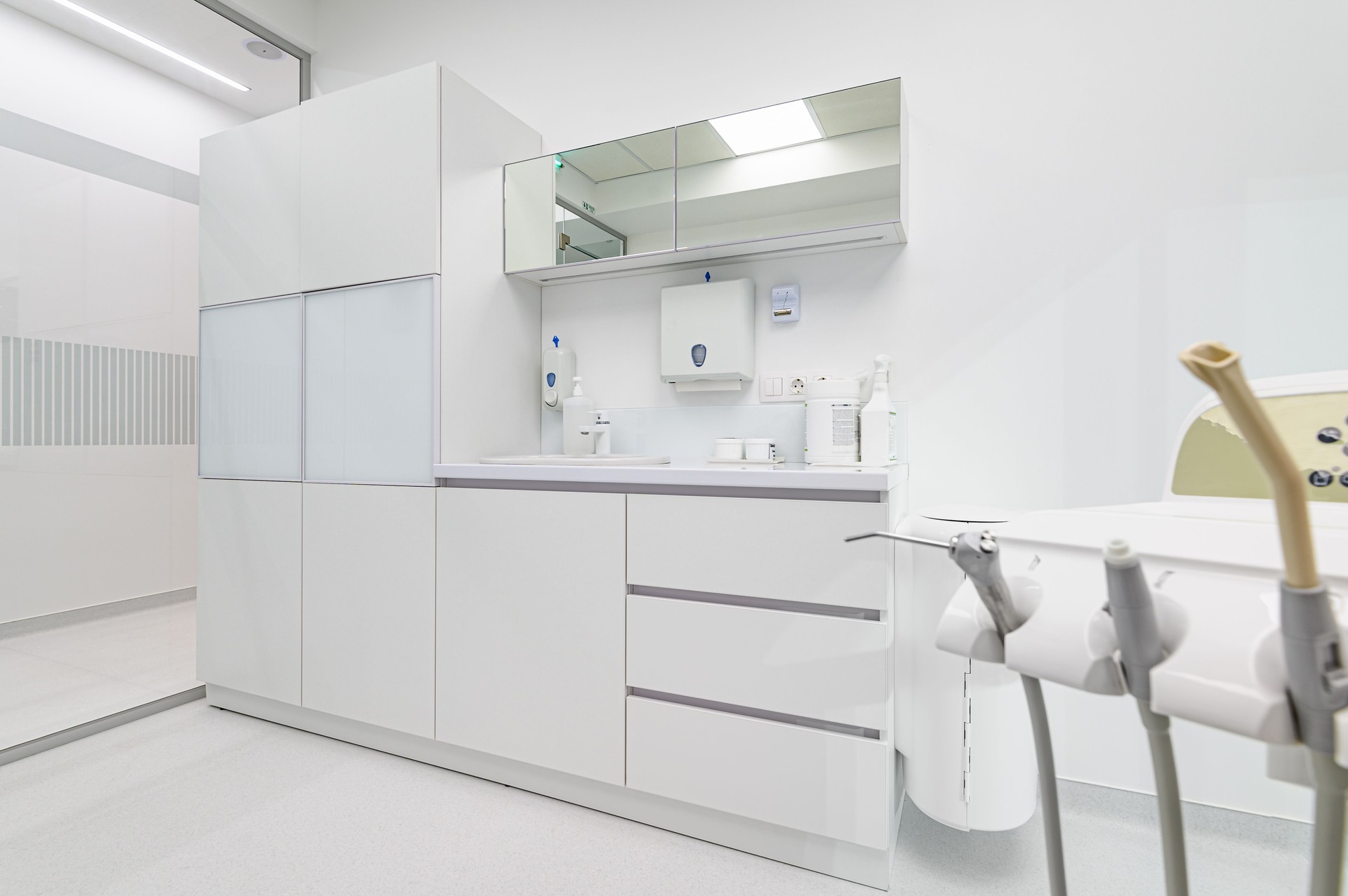 White medical furniture in dentistry office