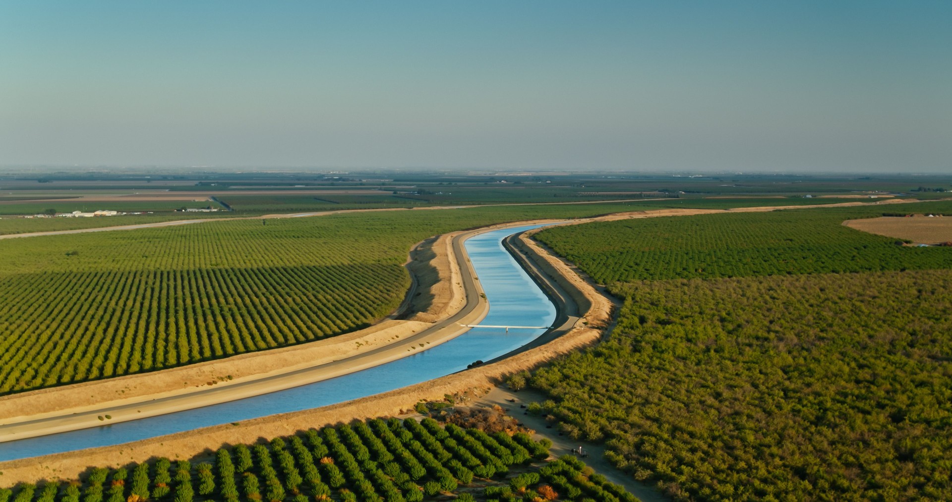 Aerial View of Farmland and Aqueduct in Stanislaus County